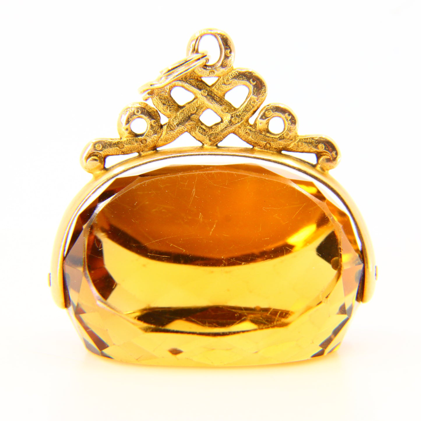 Antique 15ct Citrine Spinner Pendant 15 Carat Yellow Gold Drop Charm