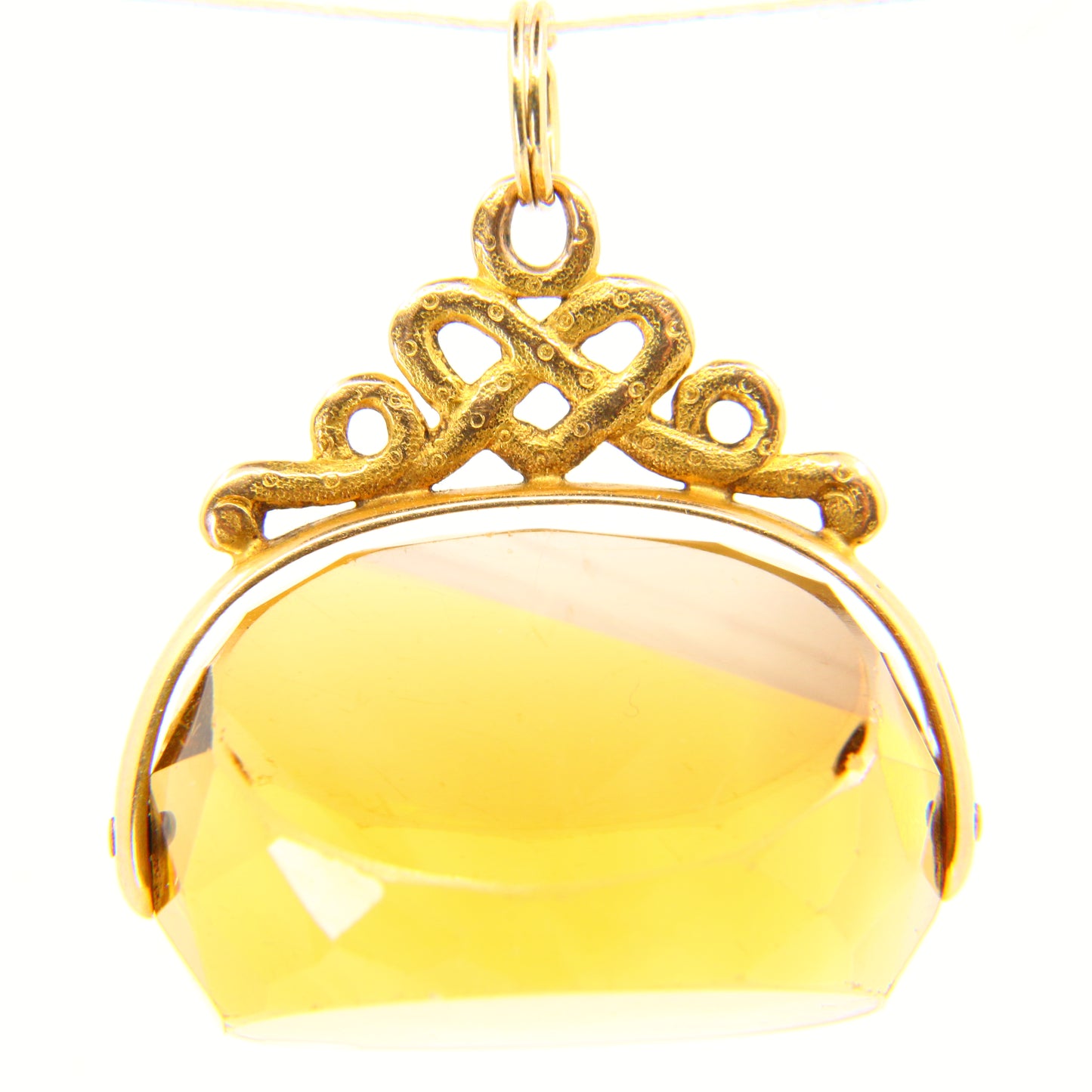 Antique 15ct Citrine Spinner Pendant 15 Carat Yellow Gold Drop Charm