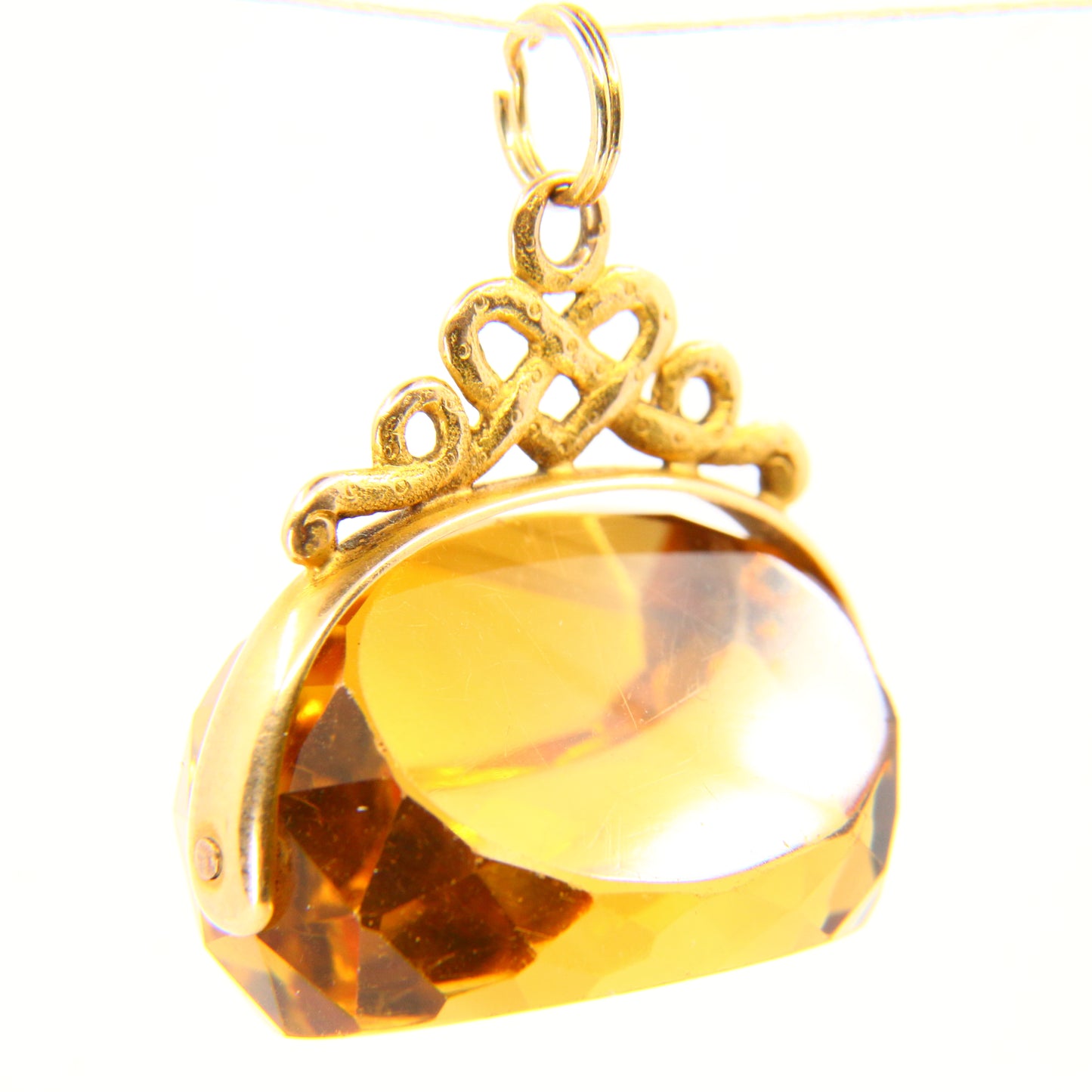 Antique 15ct Citrine Spinner Pendant 15 Carat Yellow Gold Drop Charm