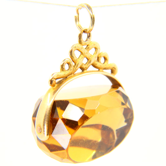 Antique 15ct Citrine Spinner Pendant 15 Carat Yellow Gold Drop Charm