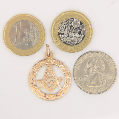 Vintage 9ct Hallmarked Gold Masonic Compass “G” Circle Pendant Fob