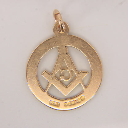 Vintage 9ct Hallmarked Gold Masonic Compass “G” Circle Pendant Fob