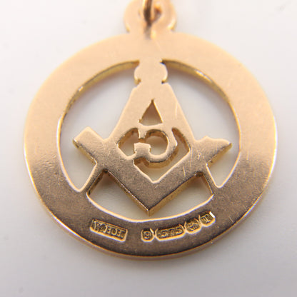 Vintage 9ct Hallmarked Gold Masonic Compass “G” Circle Pendant Fob