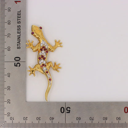 Vintage 18ct Yellow Gold Roy Sarkin Lizard Ruby & Diamond Brooch Boxed Gift