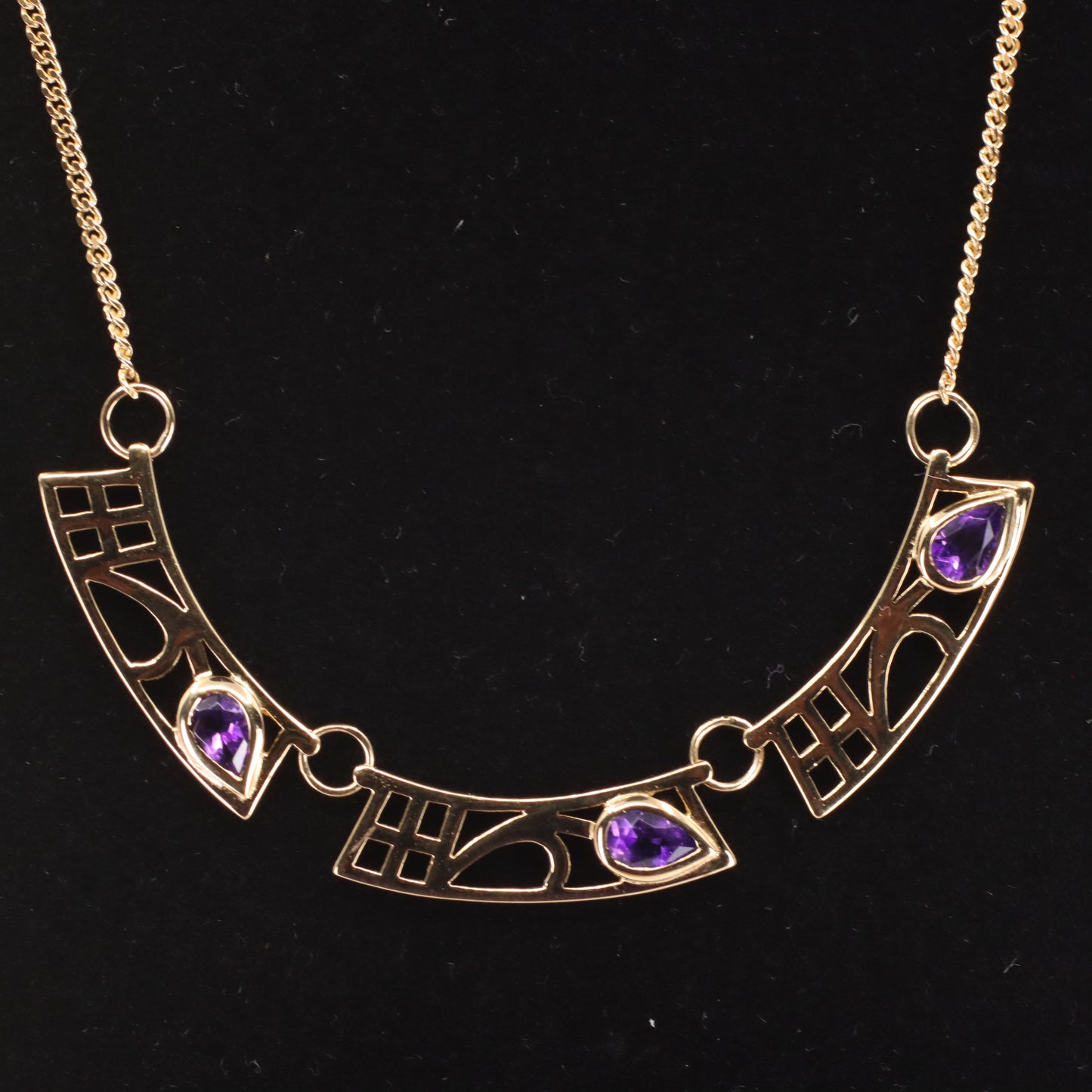 Vintage 9ct Hallmarked Gold 18 inch Art Nouveau Mackintosh Necklace Boxed