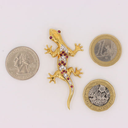 Vintage 18ct Yellow Gold Roy Sarkin Lizard Ruby & Diamond Brooch Boxed Gift