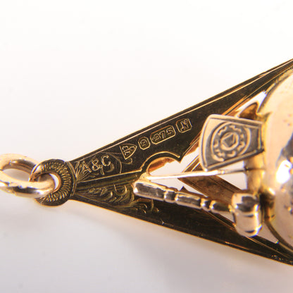 Large 9ct Masonic Chalcedony Keystone Fob Hallmarked Gold Pendant HTWSSTKS