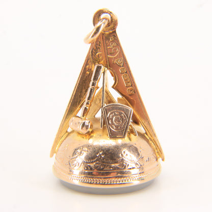 Large 9ct Masonic Chalcedony Keystone Fob Hallmarked Gold Pendant HTWSSTKS