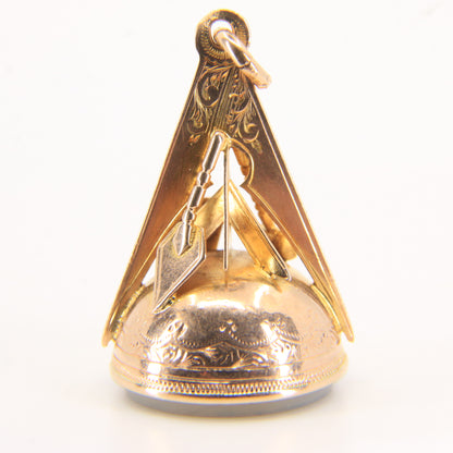 Large 9ct Masonic Chalcedony Keystone Fob Hallmarked Gold Pendant HTWSSTKS