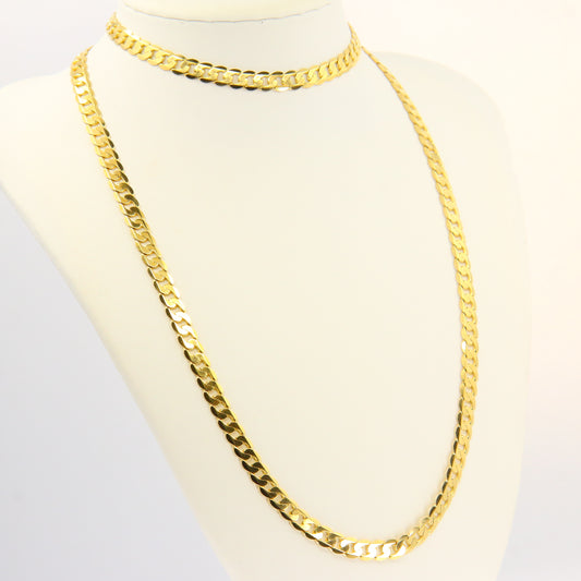 Vintage 9ct Gold Chain Necklace Flat Curb Link Necklace Yellow Gold Hallmarked