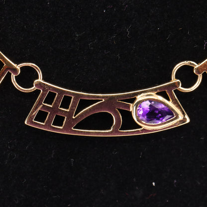 Vintage 9ct Hallmarked Gold 18 inch Art Nouveau Mackintosh Necklace Boxed