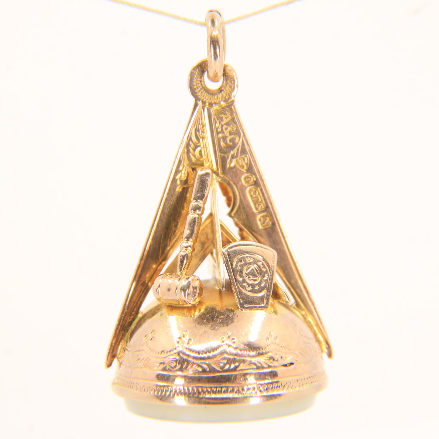 Large 9ct Masonic Chalcedony Keystone Fob Hallmarked Gold Pendant HTWSSTKS