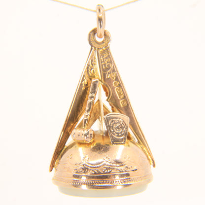 Large 9ct Masonic Chalcedony Keystone Fob Hallmarked Gold Pendant HTWSSTKS