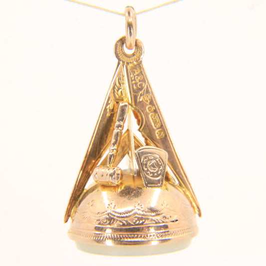 Large 9ct Masonic Chalcedony Keystone Fob Hallmarked Gold Pendant HTWSSTKS