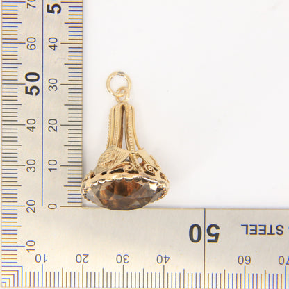 Vintage 9ct Hallmarked Yellow Gold Citrine Drop Fob Pendant Charm Gift