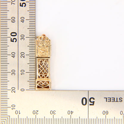 Vintage 9ct Grandfather Clock Pendant Moving Hands Hallmarked Yellow Gold Charm Gift