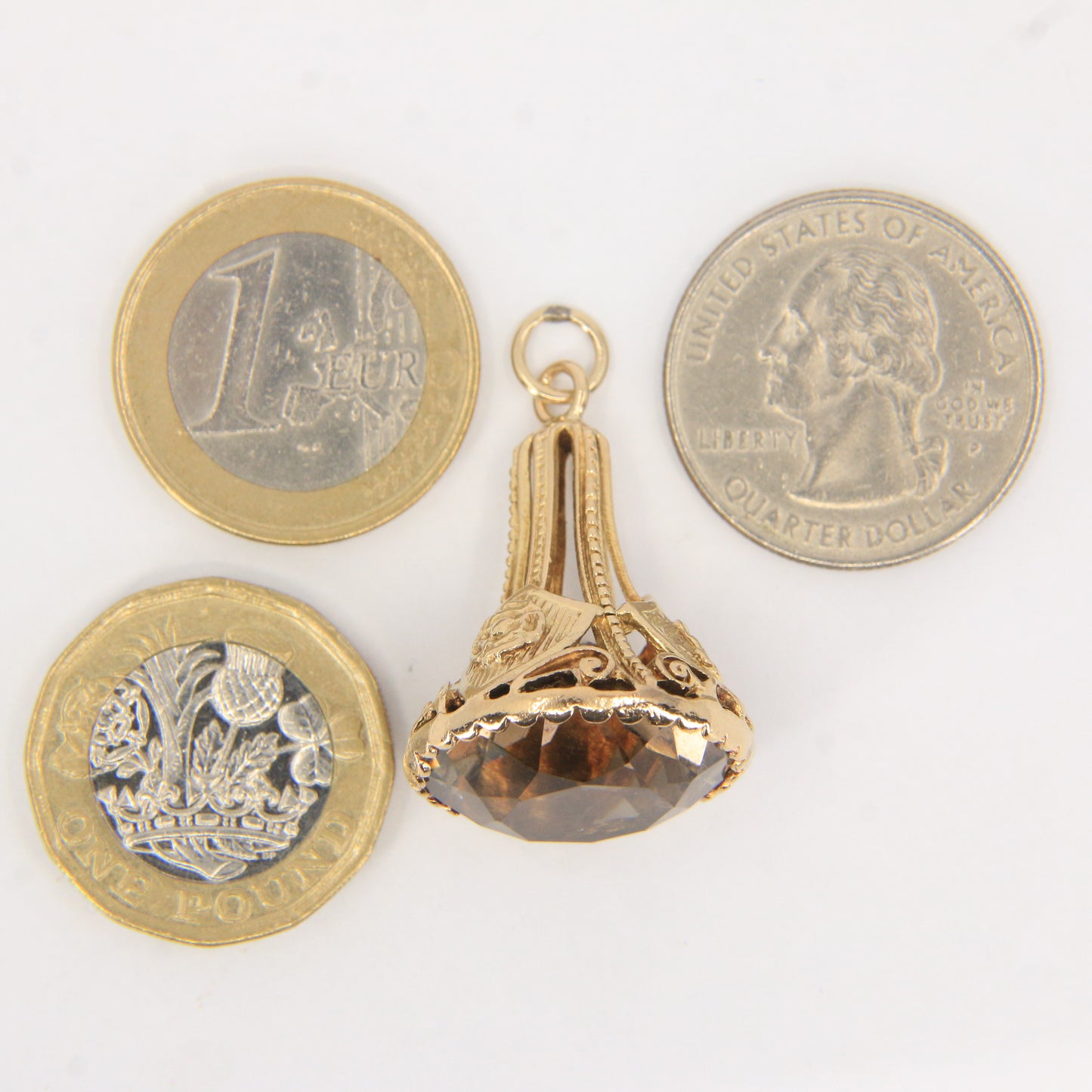 Vintage 9ct Hallmarked Yellow Gold Citrine Drop Fob Pendant Charm Gift