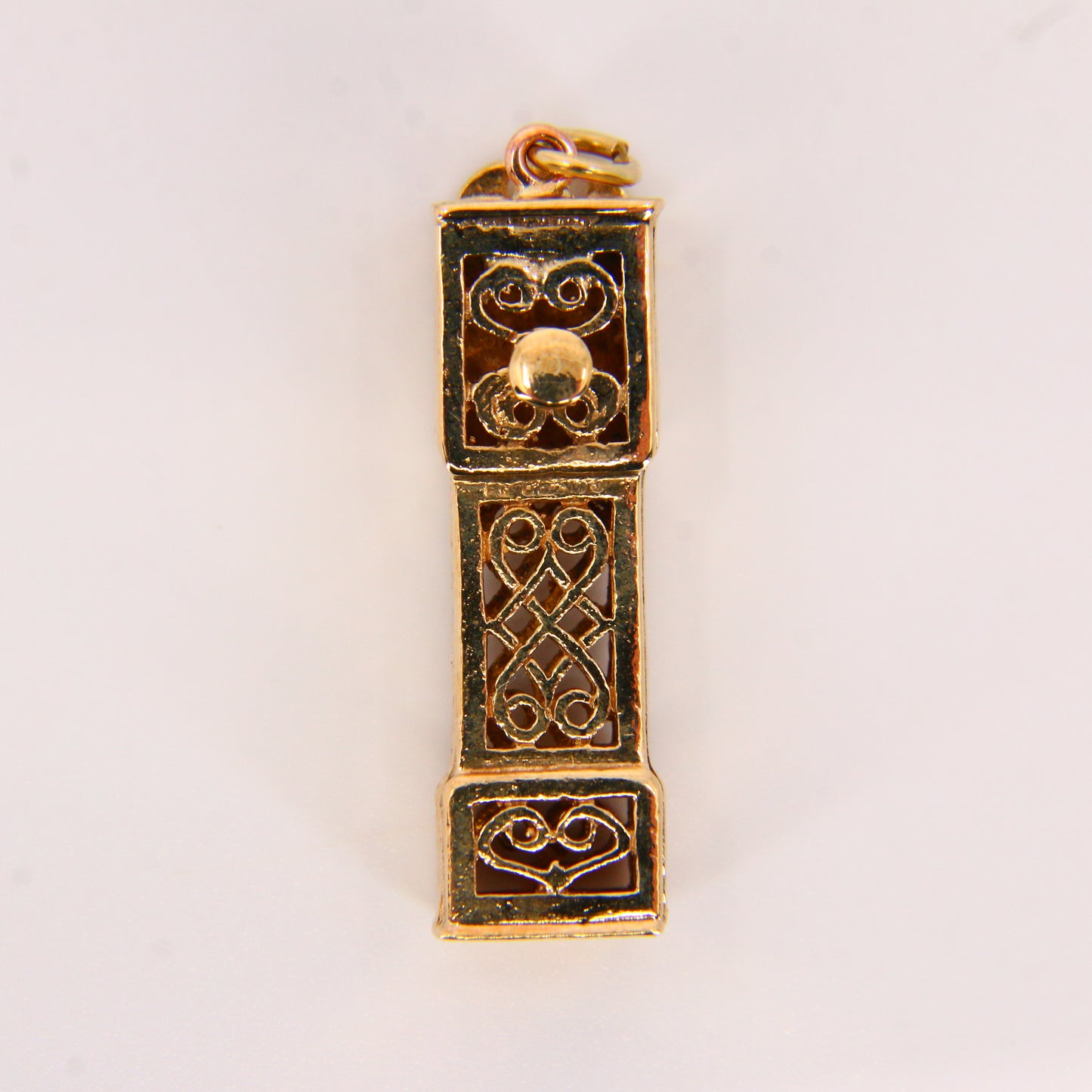 Vintage 9ct Grandfather Clock Pendant Moving Hands Hallmarked Yellow Gold Charm Gift