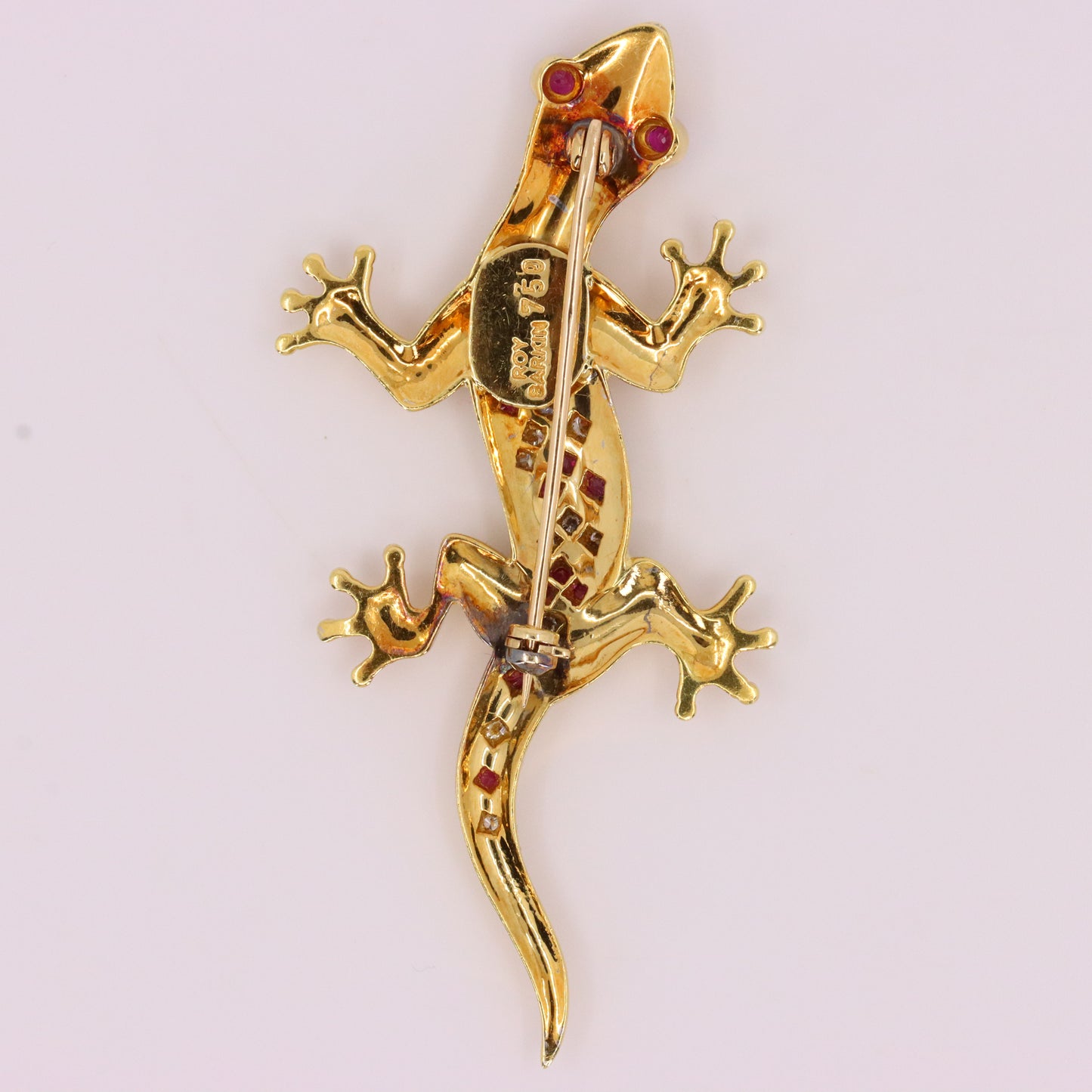 Vintage 18ct Yellow Gold Roy Sarkin Lizard Ruby & Diamond Brooch Boxed Gift