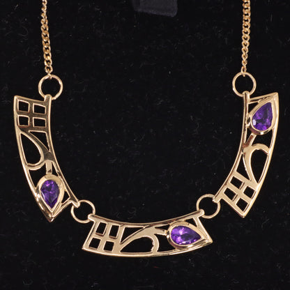 Vintage 9ct Hallmarked Gold 18 inch Art Nouveau Mackintosh Necklace Boxed