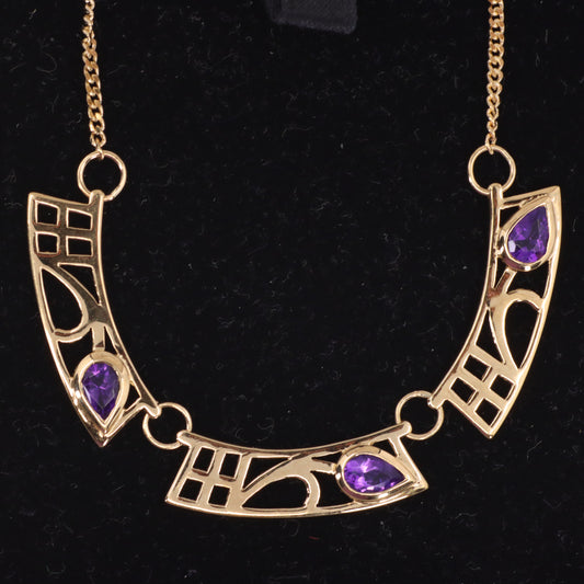 Vintage 9ct Hallmarked Gold 18 inch Art Nouveau Mackintosh Necklace Boxed