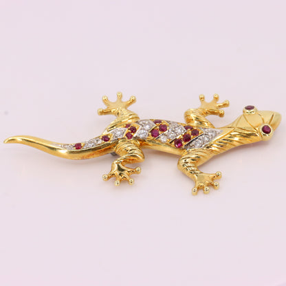 Vintage 18ct Yellow Gold Roy Sarkin Lizard Ruby & Diamond Brooch Boxed Gift