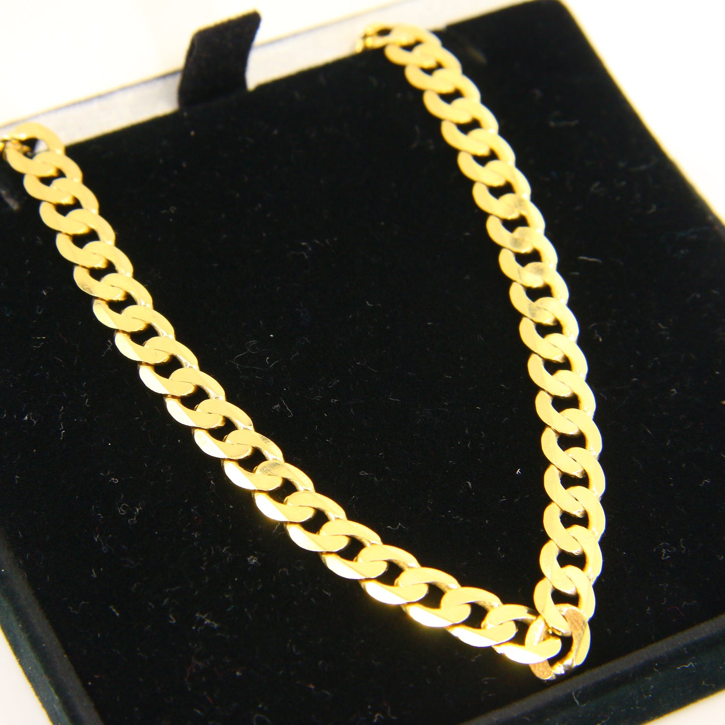 Vintage 9ct Gold Chain Necklace Flat Curb Link Necklace Yellow Gold Hallmarked