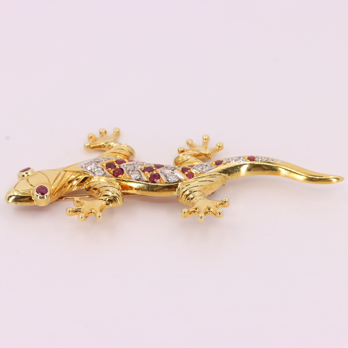 Vintage 18ct Yellow Gold Roy Sarkin Lizard Ruby & Diamond Brooch Boxed Gift
