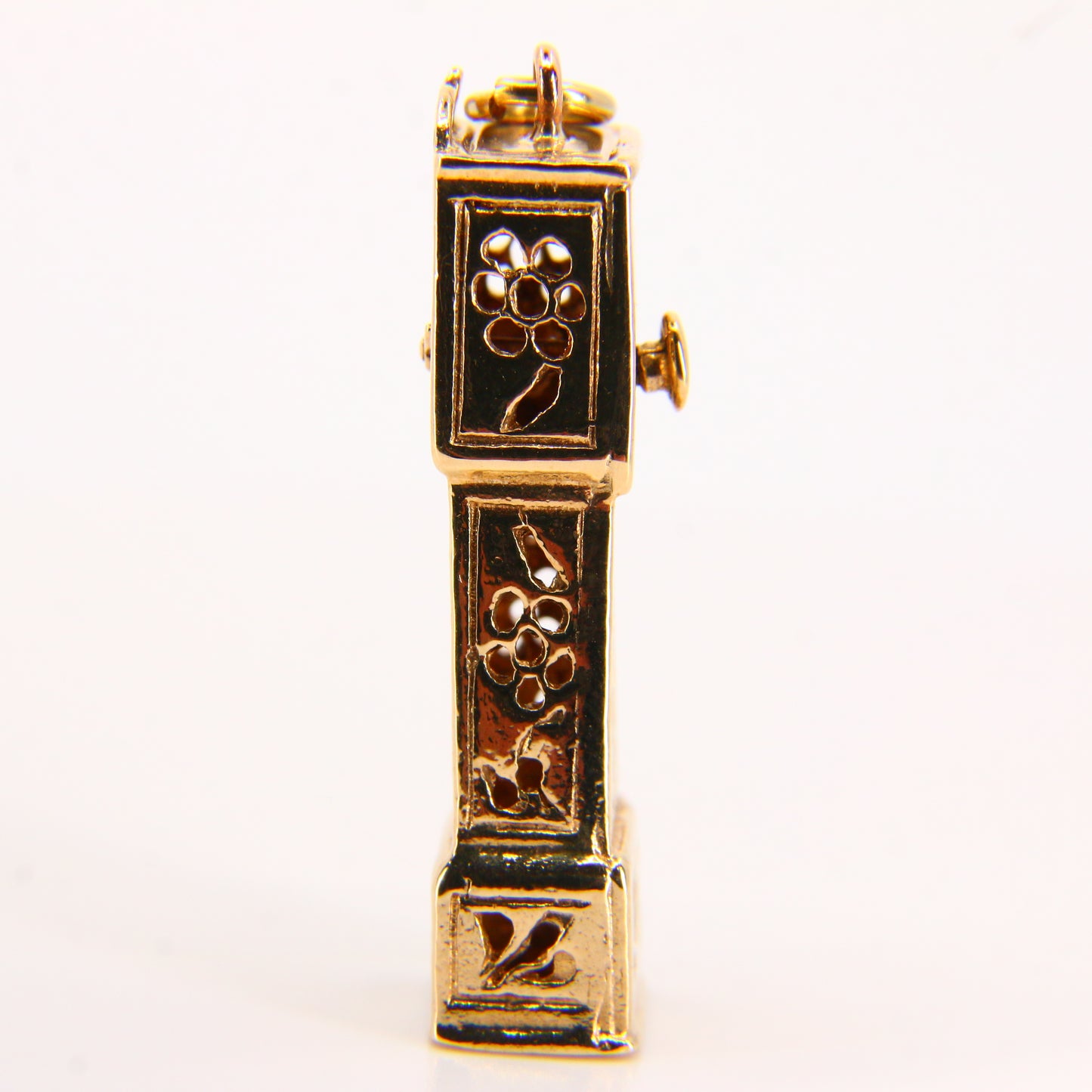 Vintage 9ct Grandfather Clock Pendant Moving Hands Hallmarked Yellow Gold Charm Gift