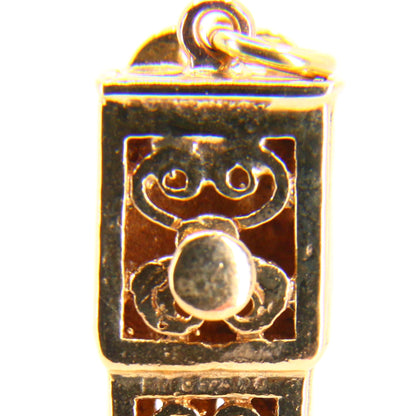 Vintage 9ct Grandfather Clock Pendant Moving Hands Hallmarked Yellow Gold Charm Gift