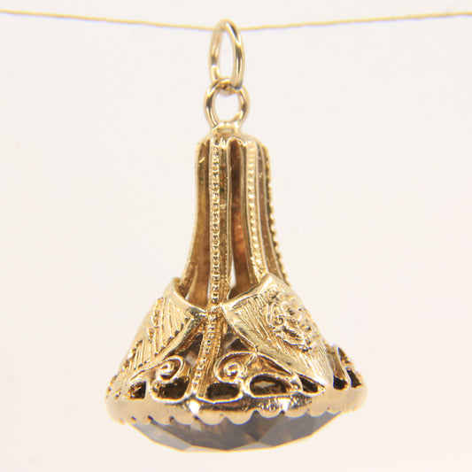 Vintage 9ct Hallmarked Yellow Gold Citrine Drop Fob Pendant Charm Gift