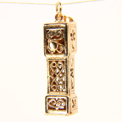 Vintage 9ct Grandfather Clock Pendant Moving Hands Hallmarked Yellow Gold Charm Gift