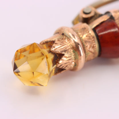 Antique 9ct Gold Scottish Agate Citrine Skean Dhu Brooch Boxed Gift