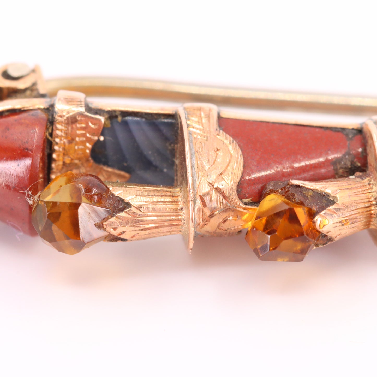 Antique 9ct Gold Scottish Agate Citrine Skean Dhu Brooch Boxed Gift