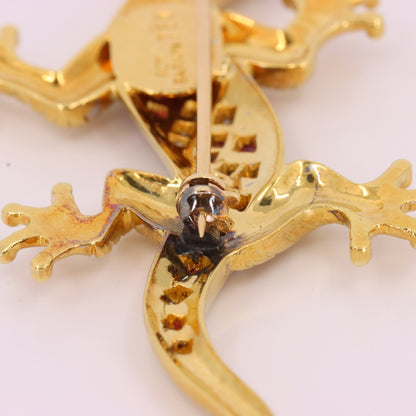 Vintage 18ct Yellow Gold Roy Sarkin Lizard Ruby & Diamond Brooch Boxed Gift