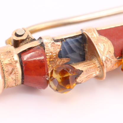 Antique 9ct Gold Scottish Agate Citrine Skean Dhu Brooch Boxed Gift