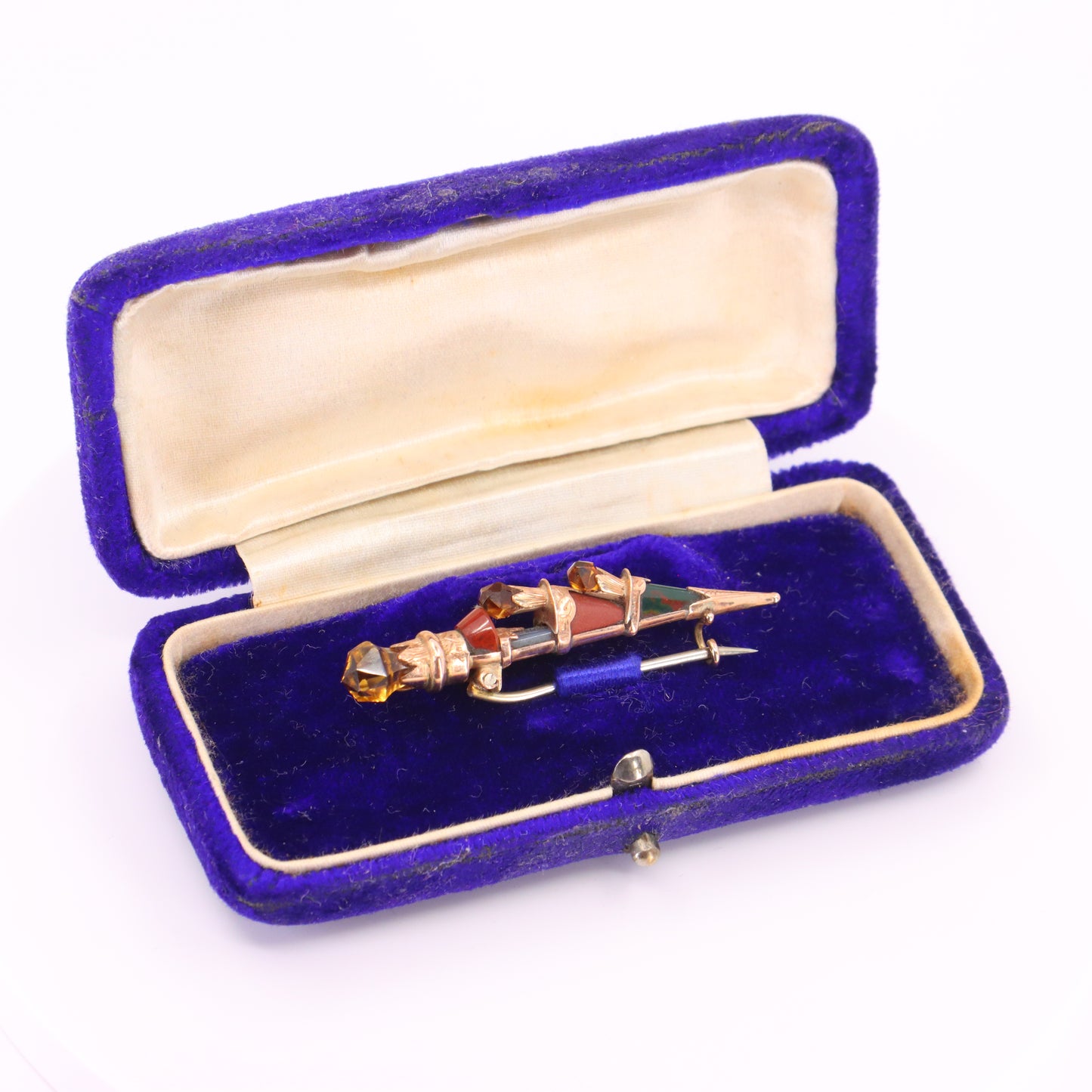 Antique 9ct Gold Scottish Agate Citrine Skean Dhu Brooch Boxed Gift