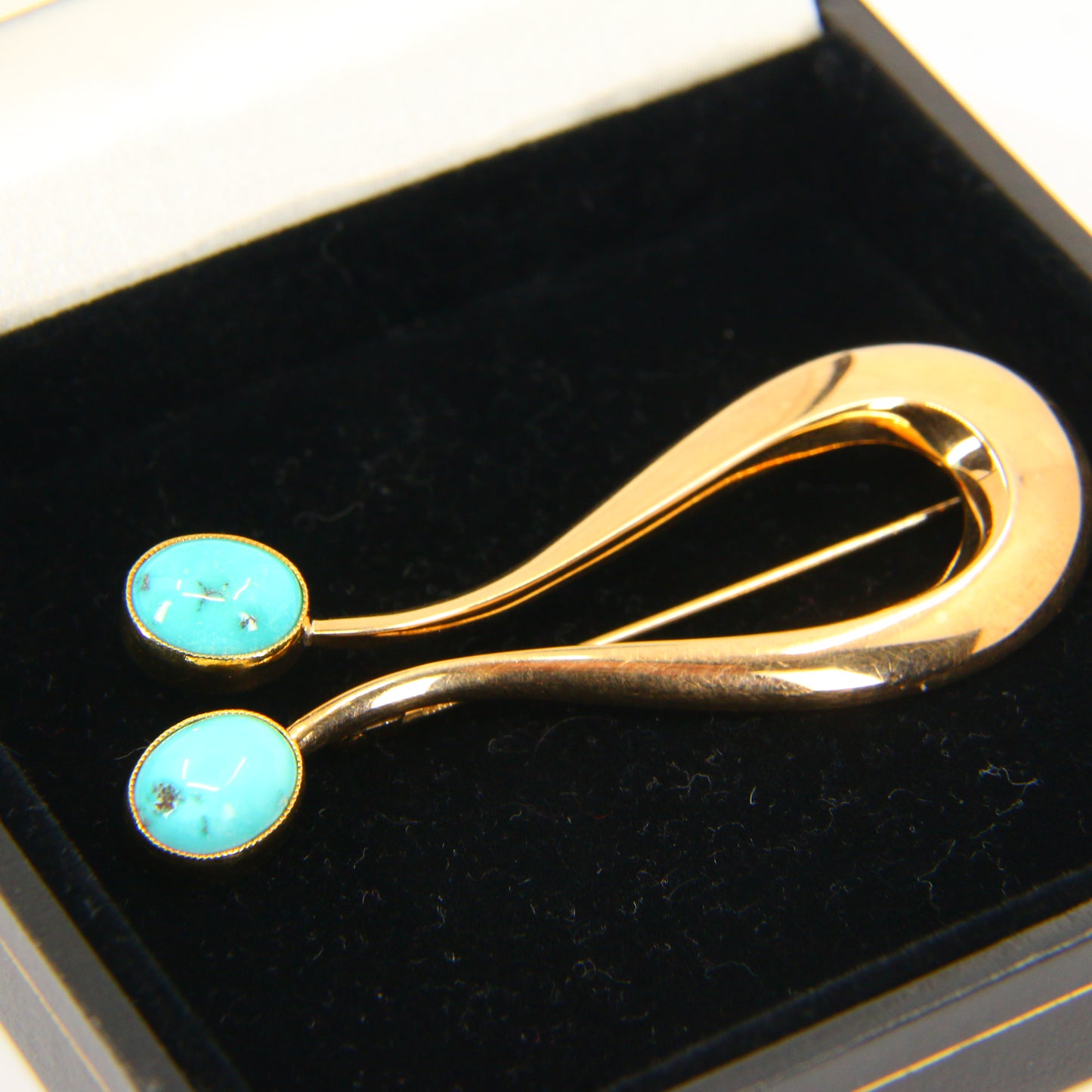 1967 vintage hans hansen turquoise brooch 14ct gold brooch danish hallmark gift - 0