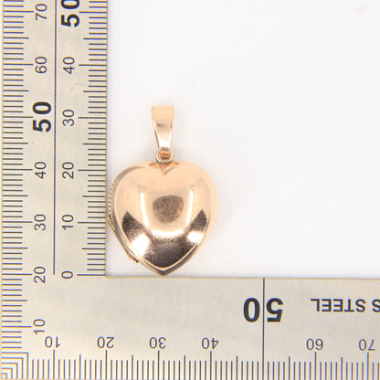 Vintage 9ct Hallmarked Rose Gold Puff Heart Locket Double Photo Pendant Gift