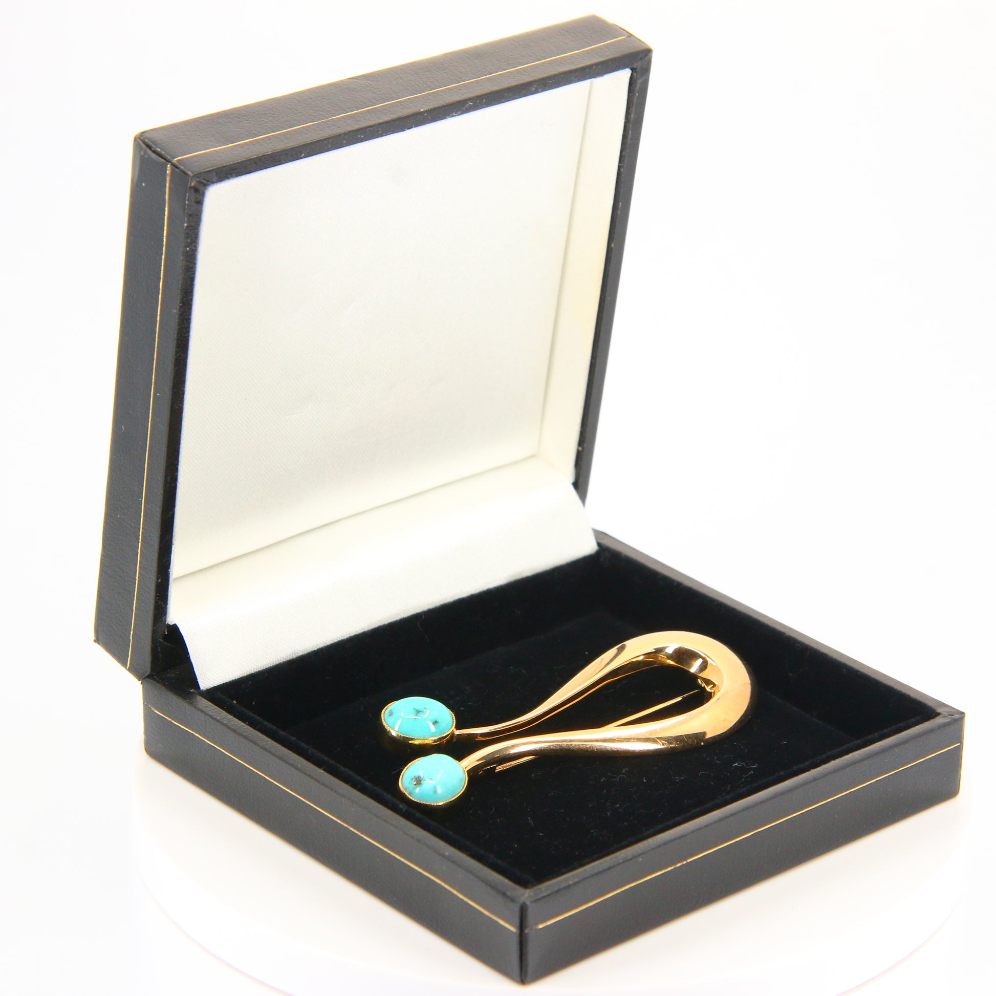 1967 vintage hans hansen turquoise brooch 14ct gold brooch danish hallmark gift - 2