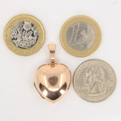 Vintage 9ct Hallmarked Rose Gold Puff Heart Locket Double Photo Pendant Gift