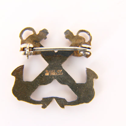 Antique WWII US Navy Officer Cost Guard Military Brooch Sterling Silver 10K Gold Plated