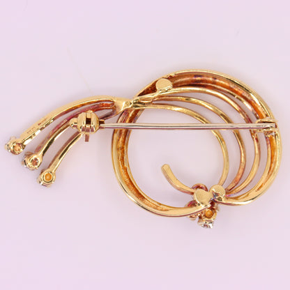 Vintage 18ct Hallmarked Swirl Design Gold Diamond Brooch Solid Yellow Gold