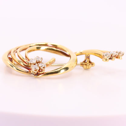 Vintage 18ct Hallmarked Swirl Design Gold Diamond Brooch Solid Yellow Gold