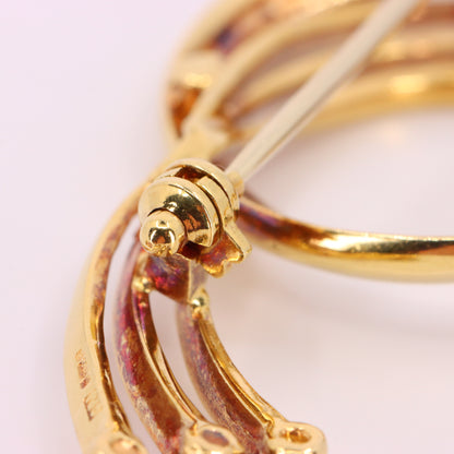 Vintage 18ct Hallmarked Swirl Design Gold Diamond Brooch Solid Yellow Gold