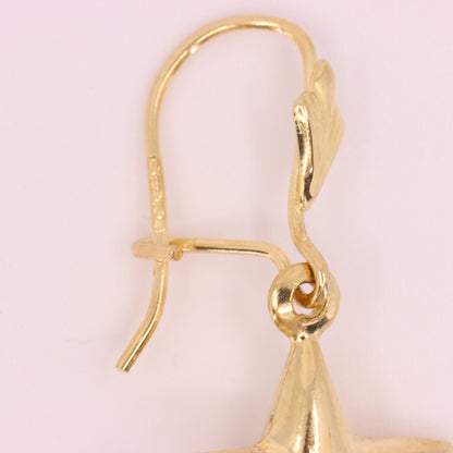 Vintage 9ct Hallmarked Gold Moon Face Star Celestial Dangle Earrings Boxed Gift