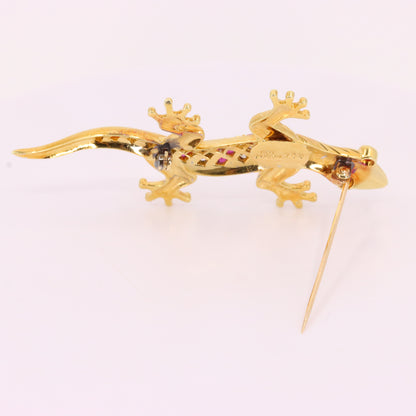 Vintage 18ct Yellow Gold Roy Sarkin Lizard Ruby & Diamond Brooch Boxed Gift