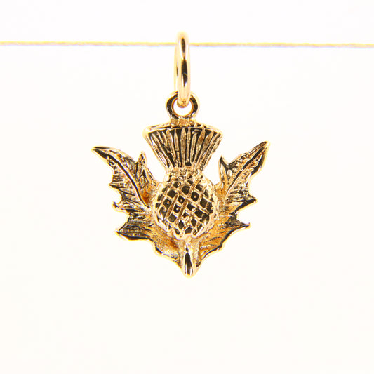 Vintage 9ct Scottish Thistle Pendant 9 Carat Hallmarked Yellow Gold Charm Flower of Scotland Gift