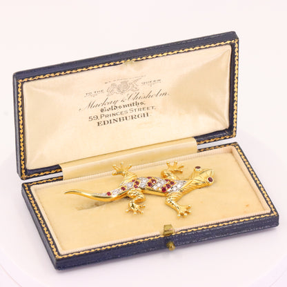 Vintage 18ct Yellow Gold Roy Sarkin Lizard Ruby & Diamond Brooch Boxed Gift