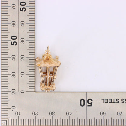 Vintage 9ct Hallmarked Yellow Gold Candle Lantern Pendant Retro Charm Gift